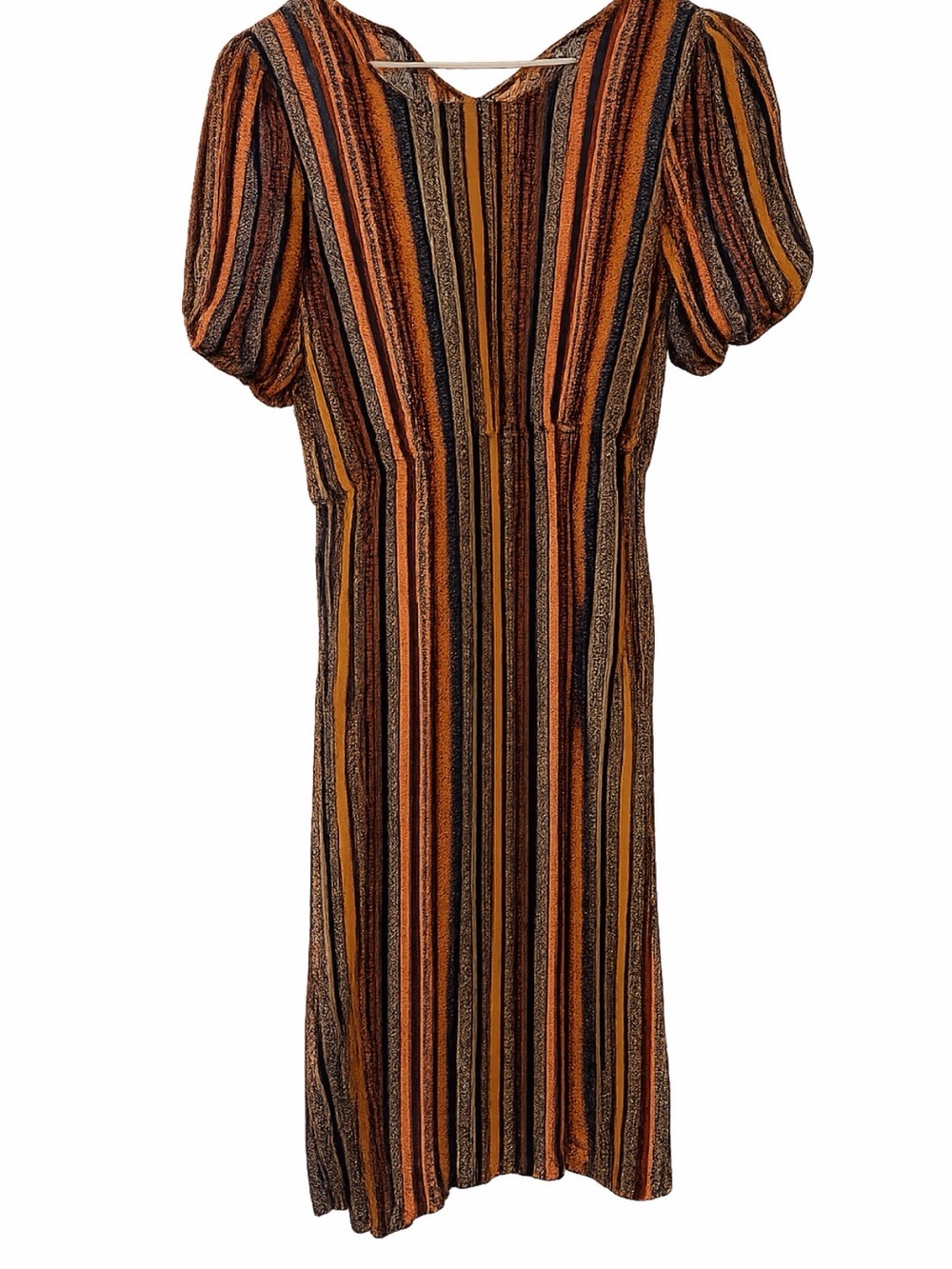 Emery Rose Striped Puff-Sleeve Midi Dress in Multi Color